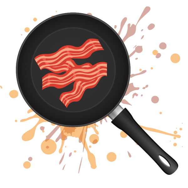 bacon in a frying pan with grease splatter