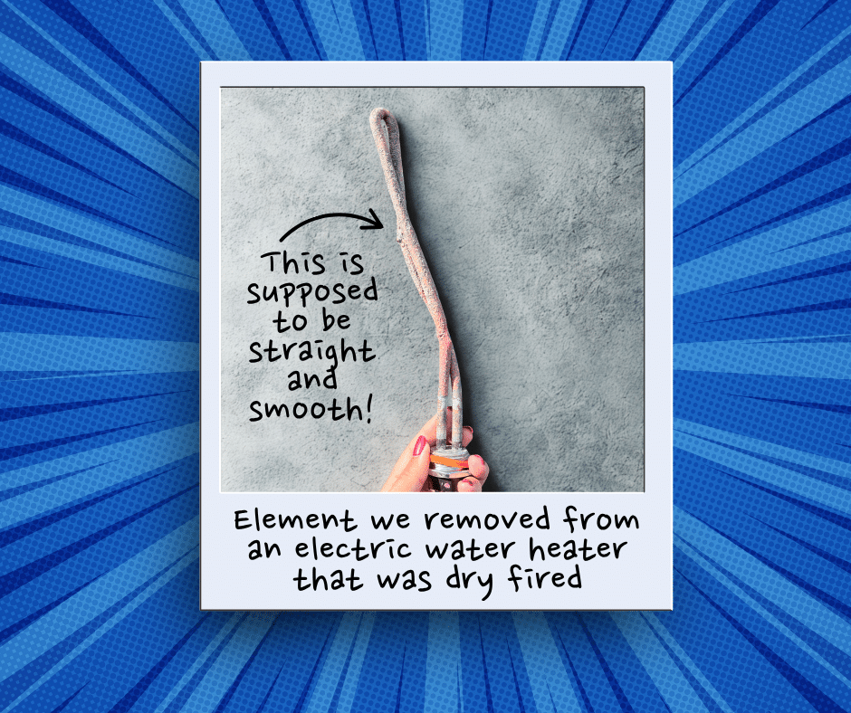 a picture of an element from an electric water heater that was dry fired - the element is normally straight and smooth but this element is warped and blistered